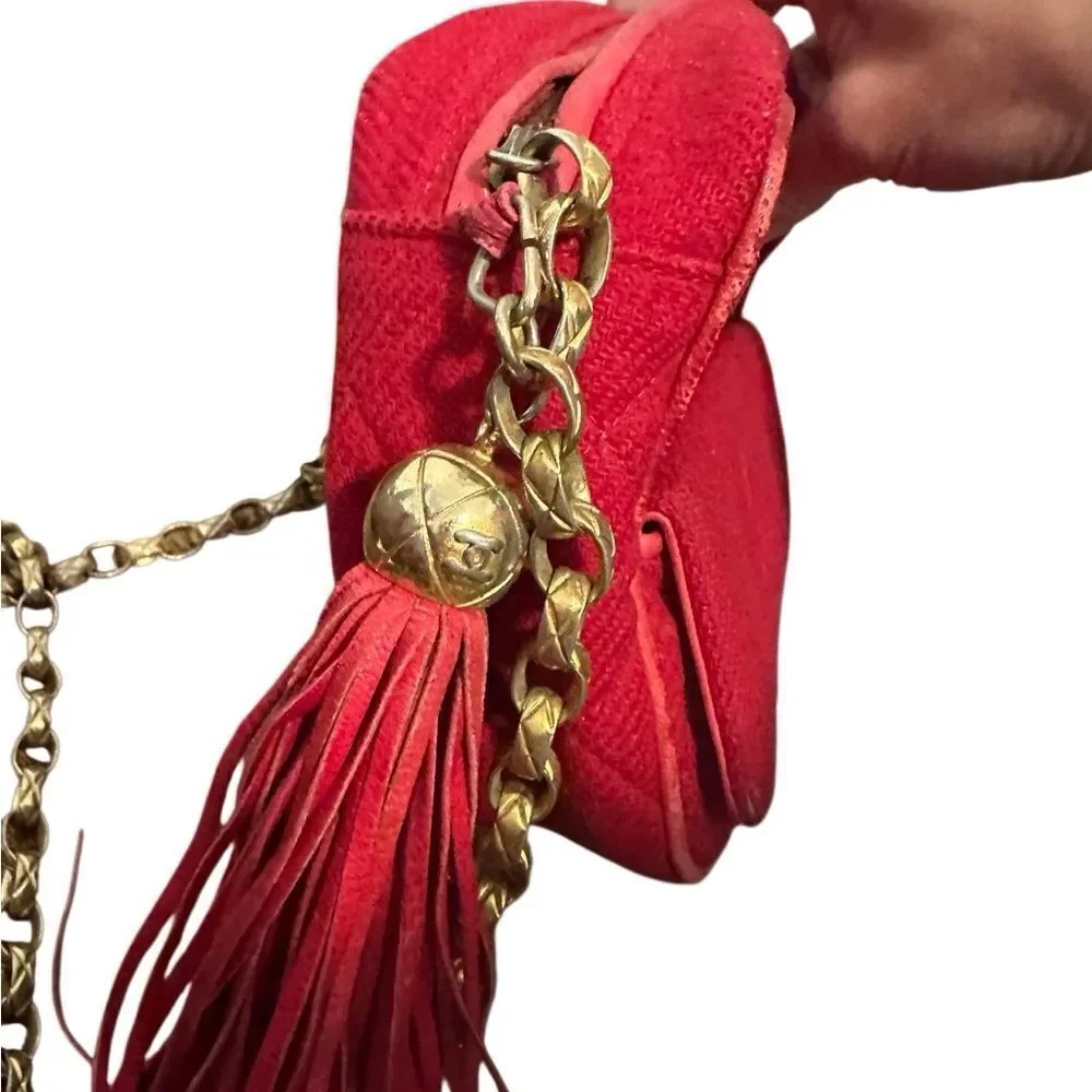 Chanel Quilted Red Crossbody Bag with Gold Chain